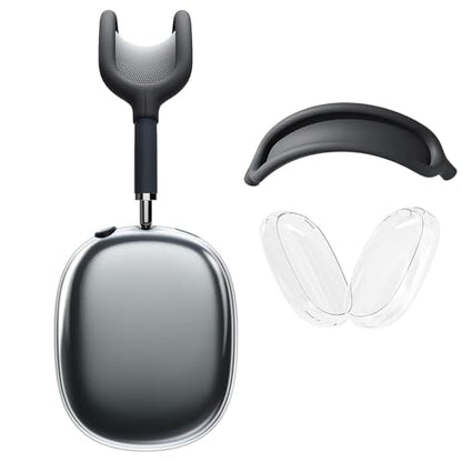 Case Ear Cover for AirPods Max Headphones for Airpod Max Accessories(USB-C/Lightning)(2024/2020), 2 Set of Headband Cover and Clear Soft TPU Ear Cups Sheel,Scratch and Condensation Resistant - color: A1-Black
