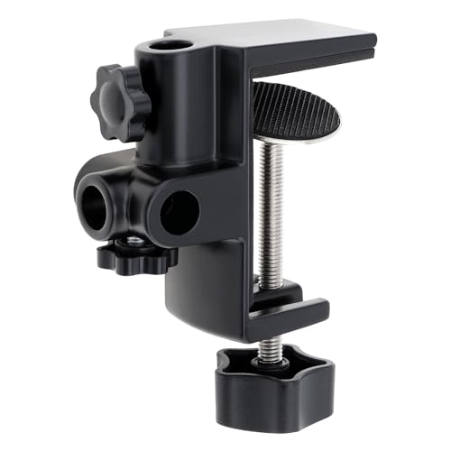 RTNLIT Desk Lamp Clamp, 0.49in/12.5mm 4 Hole Metal Table Mounting Clamp | Universal C Clamp for Magnifying Light/Microphone/Boom Scissor Arm, Fits up to 2-1/2 inches Desktop Thickness - color: Black