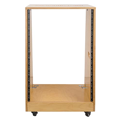 Sound Town DIY Solid Baltic Birch Plywood Slanted 16U Studio Rack, Golden Oak, Rubber Feet, Casters (SDRK-16T) - size: 16U,Golden Oak