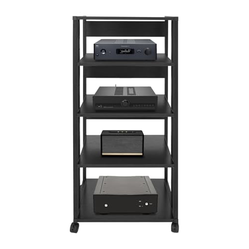 5-Tier Adjustable AV Media Stand with Wheels, Heavy Duty Audio-Video Media Rack, Amplifier, DVD Player Equipment Shelf, Home Theater Storage