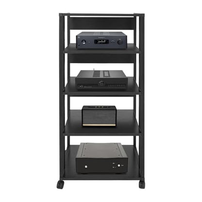 5-Tier Adjustable AV Media Stand with Wheels, Heavy Duty Audio-Video Media Rack, Amplifier, DVD Player Equipment Shelf, Home Theater Storage