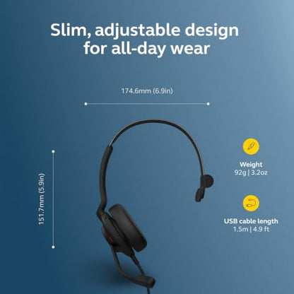 Jabra Evolve2 30 SE (2025 Version) Wired Single-Ear Headphones with Microphone – Computer Headset - USB-A and USB-C Cable - Microsoft Teams Certified - Works with All Meeting Platforms – Black - color: Mono, style: Teams Certified
