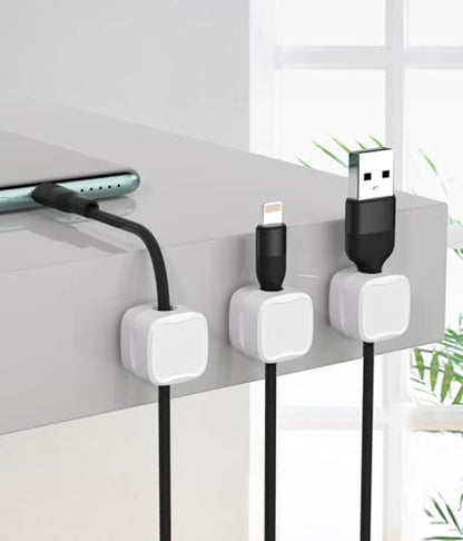 마그네틱 케이블 클립, 조절 가능한 코드 홀더 관리, 홈 오피스 책상 폰 PC 자동차 벽 데스크탑 나이트 스탠드 가전제품용 접착 와이어 키퍼 오거나이저 (9팩 화이트) - color: 9팩 화이트