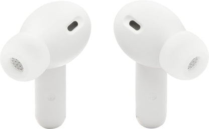 JBL Vibe Beam 2 True Wireless Noise Cancelling Earbuds Pure Bass Sound, Smart Ambient, 4 Mics, 40H Battery, IP54 Water Resistant (White) with Expo Gear Weather-Resistant Hard-Shell Case - color: White