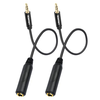 1/4" to 3.5mm Stereo Audio Adapter, 6.35mm Female to 3.5mm Male Stereo Audio Adapter Cable, Nylon Braided 1ft/30cm Cable for Headphones, Guitar, Amplifier, Amp & Audio Equipment 2-Pack - color: 3.5 male to 6.35 female