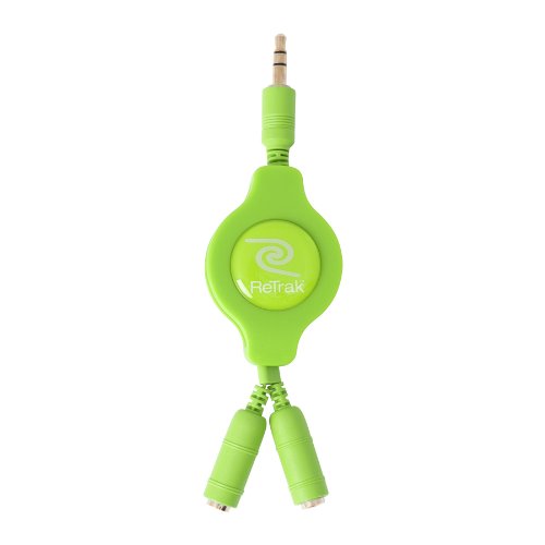 ReTrak Retractable Headphones Splitter, Green (ETCABLESPLGN) - color: Green