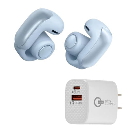 Bose Ultra Open Bluetooth Earbuds, True Wireless Earbuds with OpenAudio for Awareness, Clip On Design for Comfort, Immersive Audio, Up to 48 Hrs of Playtime + 20W Wall Charger (Moonstone Blue) - color: Moonstone Blue