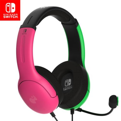 PDP AIRLITE Wired Headset, Officially Licensed Nintendo Switch/Lite/OLED, Lightweight Durable Headphones, 3.5mm audio jack, Noise-canceling Flip-to-Mute Mic, Splatoon 2 Pink/Green