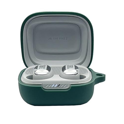 Silicone Case Cover Compatible with JBL Live Free 2/JBL Live Pro 2TWS True Wireless Earbuds, Protective Earphones Skin Cover with Keychain Hook (Green) - color: Green