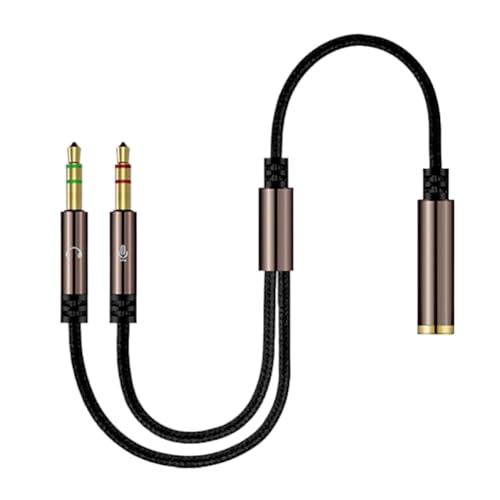 3.5mm Jack Microphone Audio Headset Splitter Nylon Braided 2 Male Audio Mic to 4 Pole Combo Female AUX Adapter Compatible with Computer