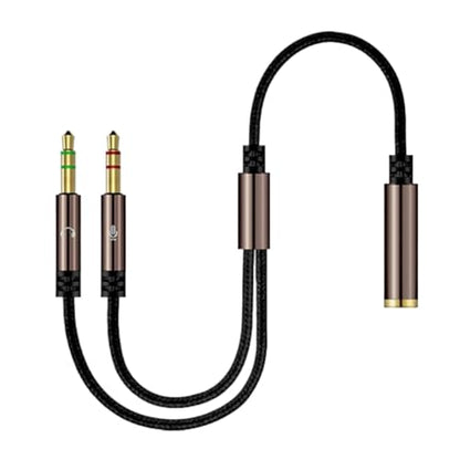 3.5mm Jack Microphone Audio Headset Splitter Nylon Braided 2 Male Audio Mic to 4 Pole Combo Female AUX Adapter Compatible with Computer