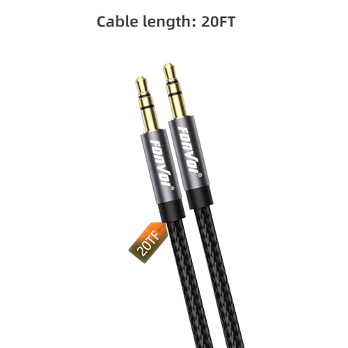 AUX Cable,3.5mm Audio AUX Cord for Car,Braided 3.5mm Male to Male Stereo Cable, Compatible with:Headphones, Phones, iPod,Car Audio,MP3 and More (20FT) - size: 20 ft