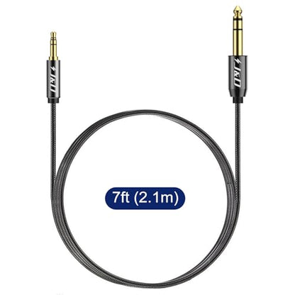 J&D 3.5mm to 6.35mm Stereo Audio Cable, Gold Plated 3.5mm 1/8 inch Male TRS to 6.35mm 1/4 inch Male TRS Copper Shell Cable, Nylon Braid for Smartphone, Amplifiers, 7 Feet - size: 7 ft