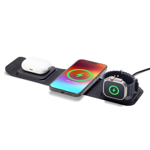 Mophie 3-in-1 Travel Charger v2 with MagSafe - Portable Wireless Charging Hub, Compatible with Apple Devices, iPhone 17/16/15/14/13/12, Apple Watch Series 11 to 1 & Ultra, AirPods Pro/3rd Gen, Black - color: Black, style: Gen 2