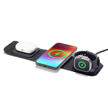 Mophie 3-in-1 Travel Charger v2 with MagSafe - Portable Wireless Charging Hub, Compatible with Apple Devices, iPhone 17/16/15/14/13/12, Apple Watch Series 11 to 1 & Ultra, AirPods Pro/3rd Gen, Black - color: Black, style: Gen 2