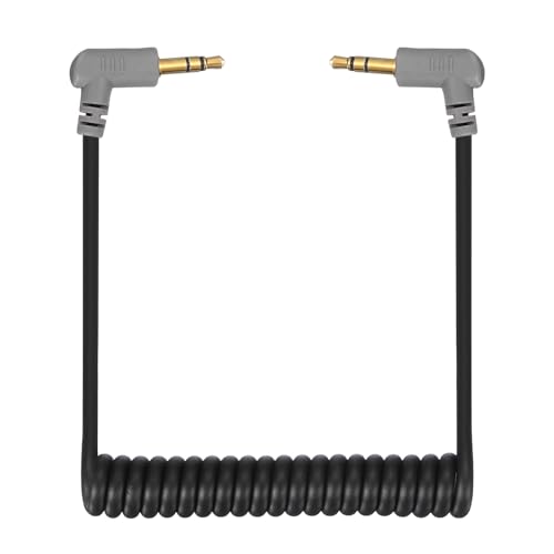 3.5mm TRS to TRS Patch Cable Cord Wire, Angle-Angle Microphone Patch Cable Coiled Retractable Adapter for Video Mic DSLR Camera PC, Black(3-Pole to 3-Pole)