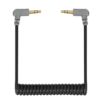 3.5mm TRS to TRS Patch Cable Cord Wire, Angle-Angle Microphone Patch Cable Coiled Retractable Adapter for Video Mic DSLR Camera PC, Black(3-Pole to 3-Pole)
