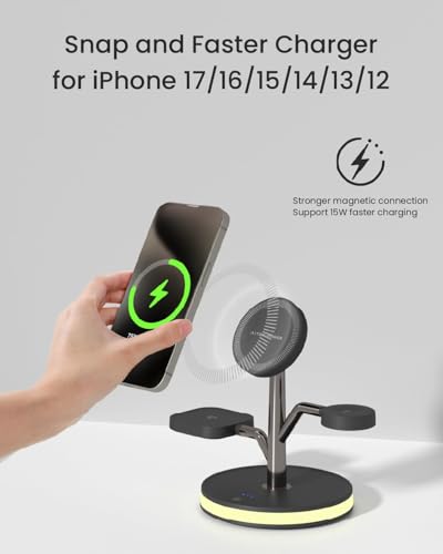 Wireless Charger, 3 in 1 Magnetic Charging Station for Apple Device | Fast Charging Tree-Shaped Stand with 20W Adapter, Qi-Certified Charger for iPhone 12-17 Series, Apple Watch, AirPods