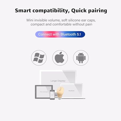 Single Bluetooth Wireless Earbud, Mini Invisible in-Ear Wireless Bluetooth Headphone 12 Hours Super Long Battery Life Suitable for Sports Work and Sleep- Beige - color: Beige