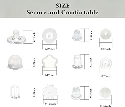 Nkwuire 6 Styles 600Pcs Silicone Earring Backs, Clear Soft Plastic Rubber Earring Backings Clutch Stoppers Replacement Kit for Studs Hoops Fish Hook Earrings - color: 6 styles-A