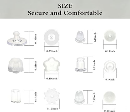 Nkwuire 6 Styles 600Pcs Silicone Earring Backs, Clear Soft Plastic Rubber Earring Backings Clutch Stoppers Replacement Kit for Studs Hoops Fish Hook Earrings - color: 6 styles-A