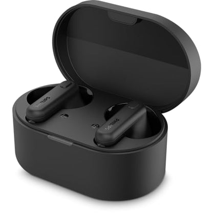 PHILIPS TAT1108 Wireless Earbuds,True Wireless Headphones,Powerful Bass with 6 mm Driver,Clear Call with AI Mic,15-Hour Battery Life,Bluetooth v5.3,IPX4 Rating,Ergonomic Design for Comfort,Black - size: With tips, style: T1108|Slim design
