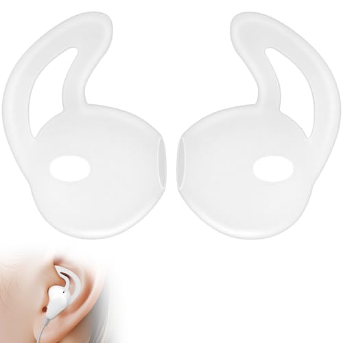 APETOO Earbuds Covers/Caps with Hook for Earpods, Soft Silicone Earplugs | with Flexible Wings Ear Loops for Airpods 1&2, Half In-ear Earbuds, 1 Pair, Transparent-White/Translucency
