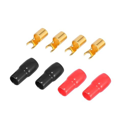2 Pair Car Auto 4 Gauge Strip Spade Terminal Adapter U Type Crimp Terminal Connector for Speaker Wire Cable Black Red Automotive Parts