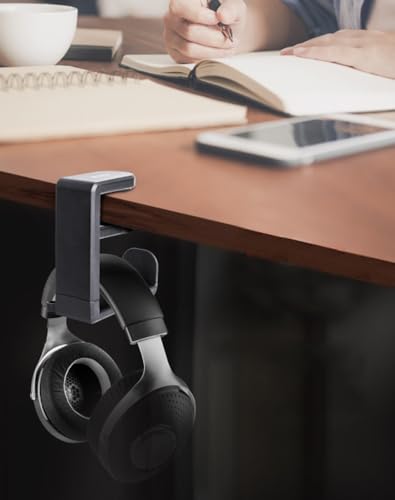 PC Gaming Headset Headphone Hook Holder Hanger Mount, Headphones Stand with Adjustable & Rotating Arm Clamp, Under Desk Design, Universal Fit, Built in Cable Clip Organizer