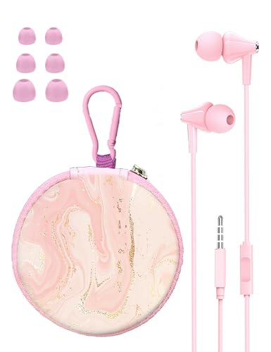Teens Wired Earbuds with Case, 3.5mm Headphones for School, Crack pink - color: Crack pink