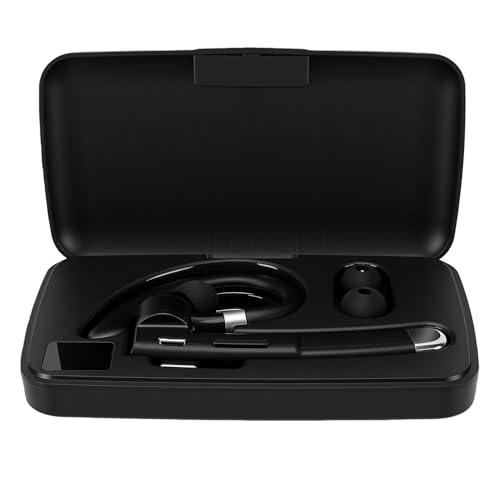 Wireless Headset Single Ear Earpiece with Noise Cancelling Mic IPX7 180H Standby 10H Talk Time Charging Case LED Display for Trucker Driver Bus (Bluetooth Headset)