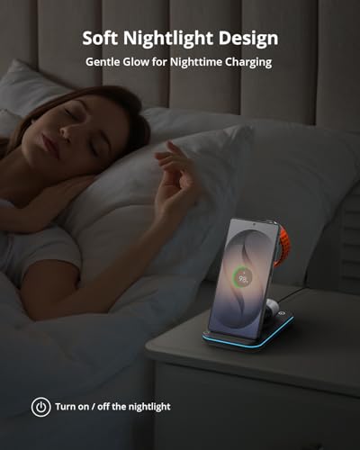 Wireless Charger for Samsung&Android: JoyGeek 3 in 1 Charging Station for S26/S25/S24/S23/S22/S21/S20/Note20/Z Fold&Flip, Galaxy Watch8/7/6/5/4/3/Active2/1, Buds 3 Pro - color: Black