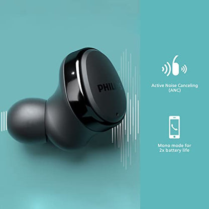 Philips T4556 True Wireless Headphones with Active Noise Canceling (ANC) and IPX4 Water Resistance, Black - color: Black