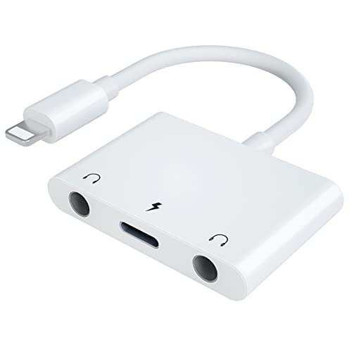 3 in1 Lightning to 3.5mm Headphone Adapter for iPhone | Dual Earphone Jack Audio and Charging Adapter, Headphone Splitter for iPhone 14/13/12/11/XS Max/XR/8/7 Plus/6/iPad