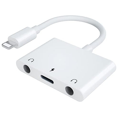 3 in1 Lightning to 3.5mm Headphone Adapter for iPhone | Dual Earphone Jack Audio and Charging Adapter, Headphone Splitter for iPhone 14/13/12/11/XS Max/XR/8/7 Plus/6/iPad