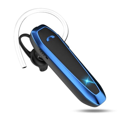 Bluetooth Headset, V5.3 Wireless Handsfree Earpiece with Noise Cancelling Mic, 33 Hours Talking Time, Single Ear Headset Compatible with iPhone Android Cell Phones for Driving Business（Blue）