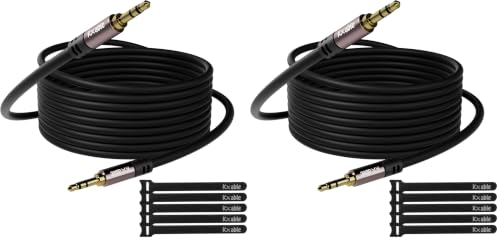 Kxable 3.5mm Aux Cable 50 Feet, Long Male to Male Auxiliary Audio Cord, Preminun Gold Plated Compatible with Headphones, iPods, iPads, iPhones, Home/Car Stereos with 5 Cable Ties (Pack of 2) - size: 50 Feet (Pack of 2)