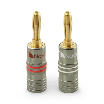 Nakamichi Ultimate Series 24k Gold Plated Beryllium Red Copper Banana Plug 12 AWG - 18 AWG Gauge Size 4mm for Speakers Amplifier Hi-Fi Stereo Receiver Audio Wire Cable Connector 2 Pcs (1-Pair) - size: 2 Pcs (1-Pair)
