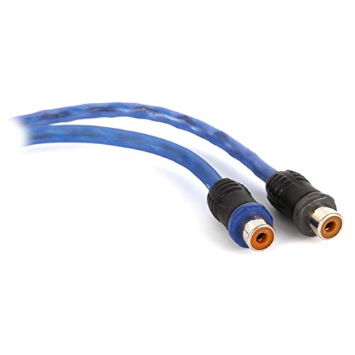 NVX® XIV2M Oxygen Free Copper 1 Female to 2 Male Y-Adapter Twisted Pair V-Series Car Audio RCA Audio Interconnect Cable with Shielded Noise Reduction and Split-tip Silver-Plated Ends (2-Pack) | Oxygen Free Copper Twisted Pair V-Series with Shielded Noise