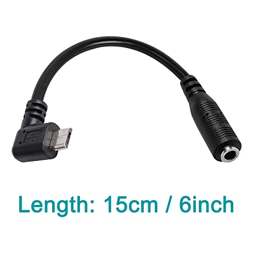 MEIRIYFA Micro USB Male to AUX 3.5mm Audio Cable Cord Right Angled | 1/8" 4 Pole TRRS Female to Micro USB 5pin Male Adapter for Headset Active Clip Mic Microphone 2Pack- 15cm