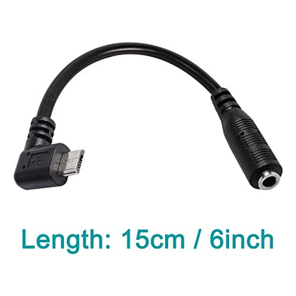 MEIRIYFA Micro USB Male to AUX 3.5mm Audio Cable Cord Right Angled | 1/8" 4 Pole TRRS Female to Micro USB 5pin Male Adapter for Headset Active Clip Mic Microphone 2Pack- 15cm