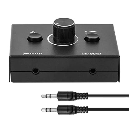 3.5mm Audio Switcher, 2 Input 1 Output / 1 Input 2 Output Audio Splitter Switcher, Audio Switcher Box, One-Key Mute Button, No External Power Required