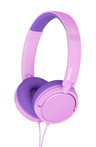 Philips K2019 Lightweight On-Ear Wired Kids Headphones - Built-in Mic, Safe Volume Limited, Foldable & Durable, Pink - color: Pink