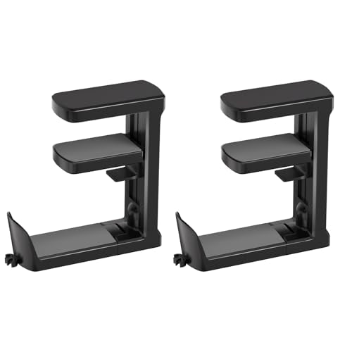 Headphone Hook - Adjustable Clamp-on Headphone Holder (Black_2 Pack) | Under Desk Gaming Headset Holder Mount Hook with Rotating Clamp - color: Black_2 Pack