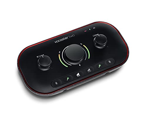 Focusrite Vocaster Two — Podcasting Interface for Recording Host and Guest. 2 Mic Inputs and Headphone Outputs, with Auto Gain, Enhance, and Mute. Small, Lightweight, and Powered by Computer | Podcasting Interface for Recording Host and Guest. 2 Mic Input