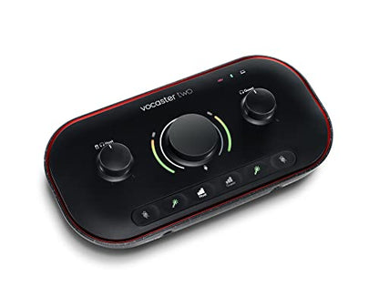 Focusrite Vocaster Two — Podcasting Interface for Recording Host and Guest. 2 Mic Inputs and Headphone Outputs, with Auto Gain, Enhance, and Mute. Small, Lightweight, and Powered by Computer | Podcasting Interface for Recording Host and Guest. 2 Mic Input