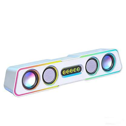 USB Powered Stereo Desktop Soundbar, Wired Audio Speaker with Volume Adjustment - color: White