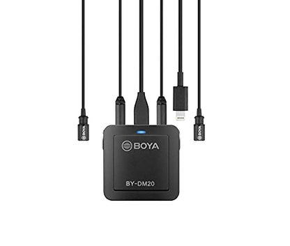 Boya BY-DM20 2-Person Digital Lavalier Microphone with Lightning, USB-C & USB Output Cables for iPhone, iPad, Smartphones, Tablets, & MAC/PC Computers, Black | Includes mixer, 2 lavaliers, USB cables and case for recording, interviews and vlogging