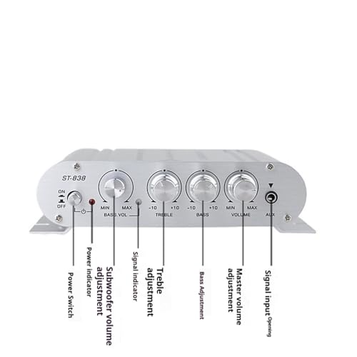 Stereo Audio Amplifier, Mini HiFi 2.1 Stereo Bass Car Home Audio Power Amplifier, Professional Digital Amp for Use on Your Carrier or at Home (Silver)