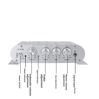 Stereo Audio Amplifier, Mini HiFi 2.1 Stereo Bass Car Home Audio Power Amplifier, Professional Digital Amp for Use on Your Carrier or at Home (Silver)